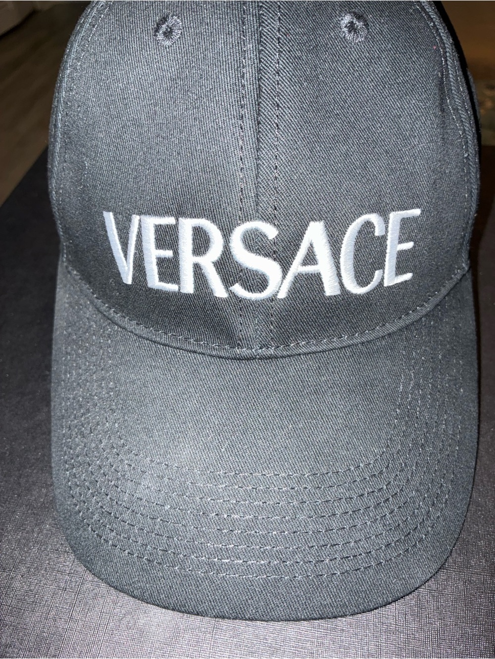 Versace Black Cap with White Logo Embroidery